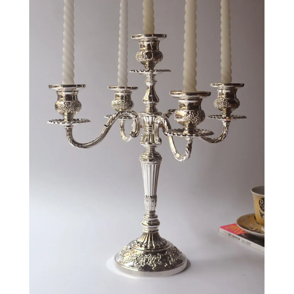 

Vintage Candle Holders Moroccan Nordic Modern Silver Candle Holder Pillar Metal Five-Headed for Wedding Swieczniki Decor AE50ZT