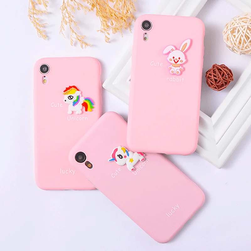 Мягкий силиконовый чехол с 3D рисунком единорога розового цвета для iphone 8 7 6 6s plus X S
