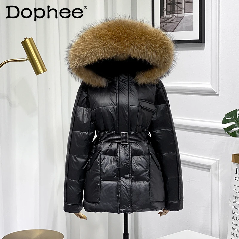 

Large Natural Fox Fur Collar Hooded Winter Down Coat Women 90% White Duck Down Jacket Thick Warm Parkas Female Black Outerwear