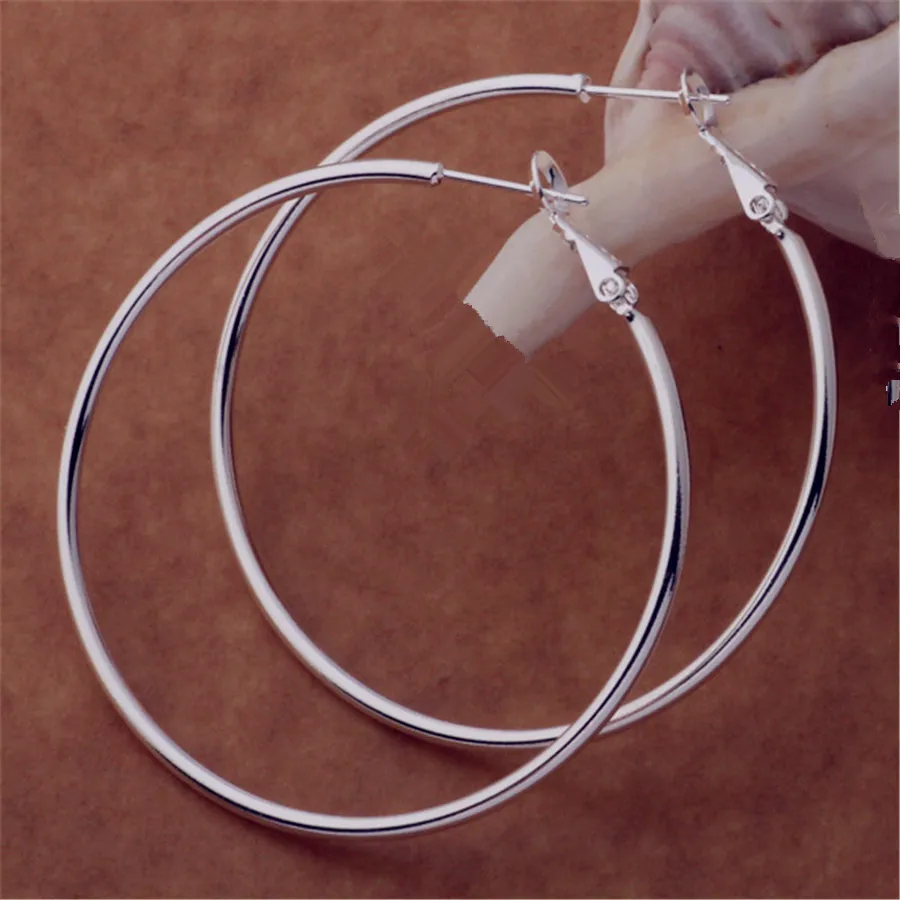 Personality Hyperbole 925 Sterling Silver Smooth Circle Hoop Earrings for Women - Simple 2020 Jewelry Pendientes image 4