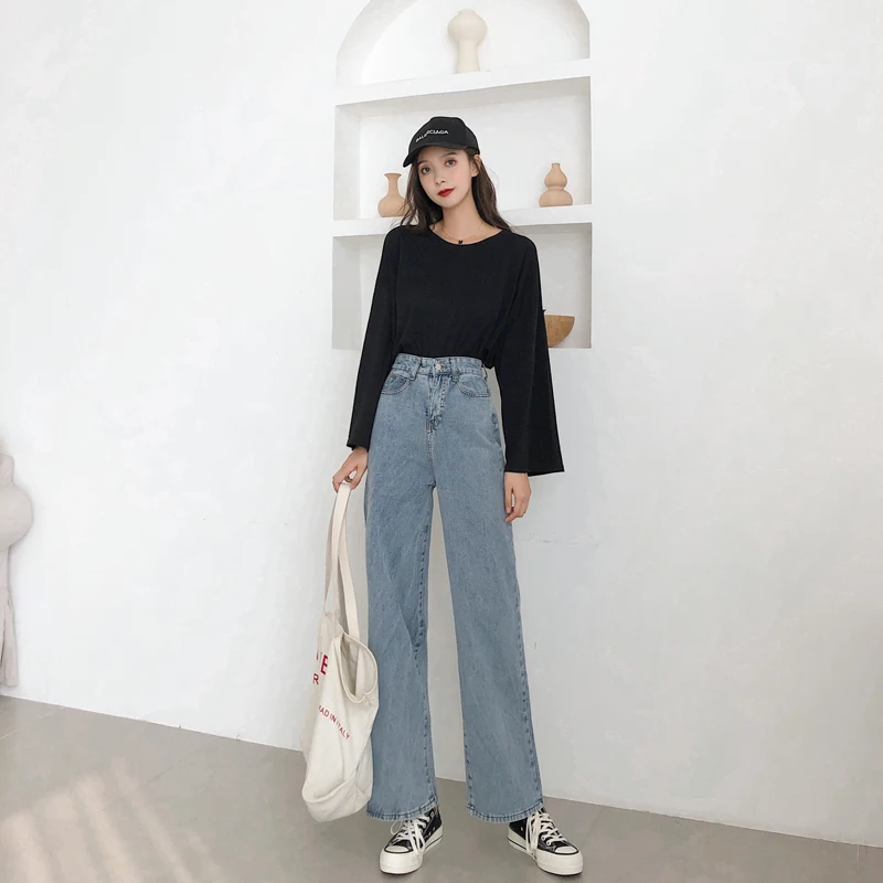 Джинсы женские с завышенной талией Свободные повседневные брюки-султанки джинсы