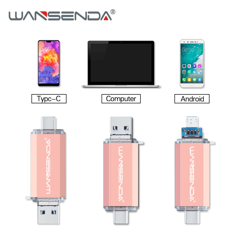 Флеш накопитель WANSENDA OTG 3 в 1 USB 0 Type C флеш 32 ГБ 64 128 256 512 для мобильных телефонов