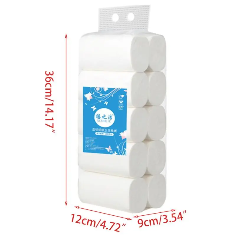 

10 Rolls Toilet Paper No Fluorescent Virgin Wood Pulp 4-Ply Skin Care Tissue Q81B