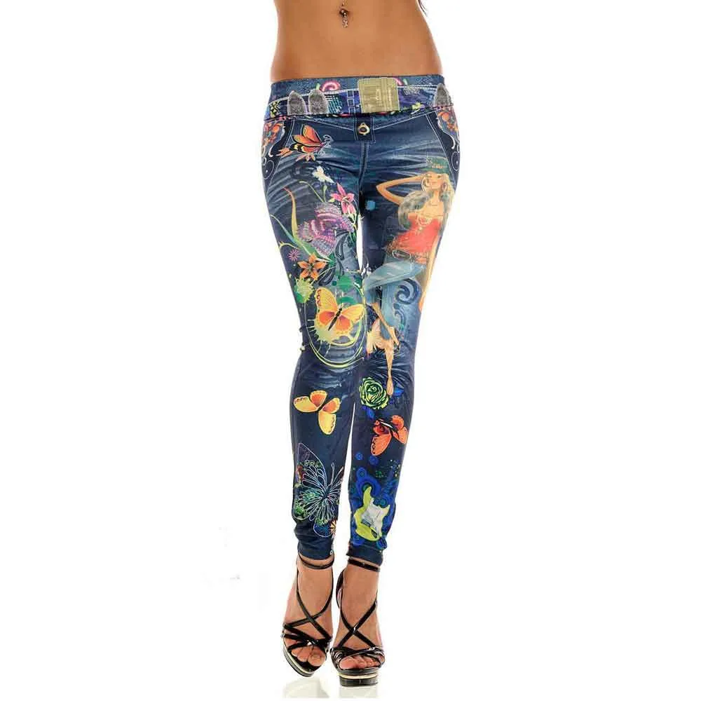 Женские узкие джинсы с карманами эластичные джеггинсы принтом сексуальные