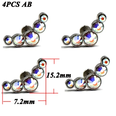 4pcs AB Gem 4 шт. G23 Титан и хирургическая сталь внутренний резьбовой опал ухо траг серьги, Надеваемые На ушной хрящ Лабрет расширитель для пирсинга ювелирные изделия 16 г - Окраска металла: 4pcs AB Gem