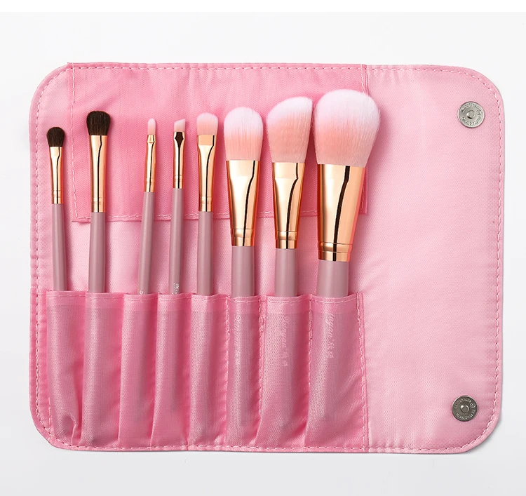 

8pcs Pink Cosmetic Brushes Set Loose Powder Foundation Beginner Travel Protable Eyeshadow Makeup Tool Free PU Bag