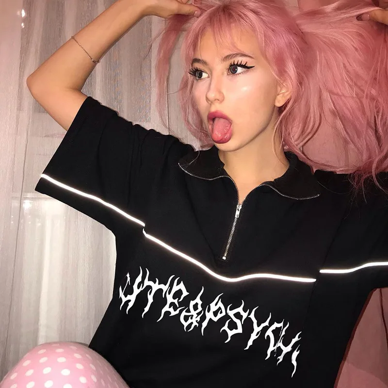 Женская уличная футболка GOTH GIRL в стиле Харадзюку свободная черная хипстерская со