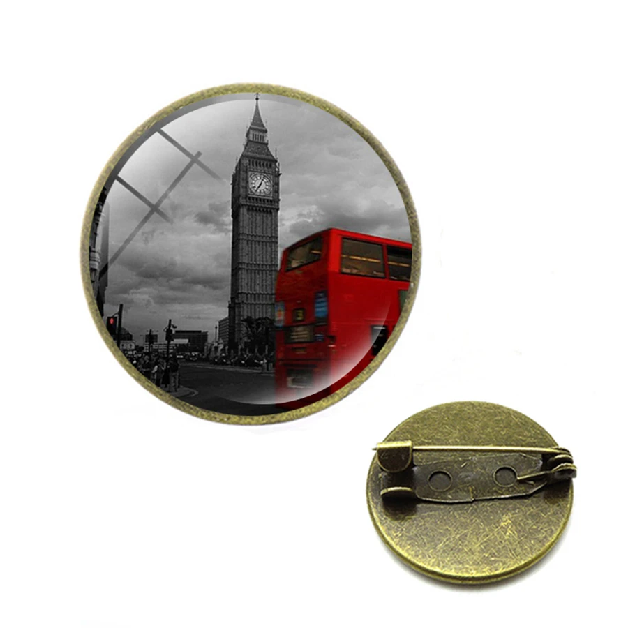 Винтажные броши в виде автобуса Красного Лондона Ретро стиль узор стеклянный