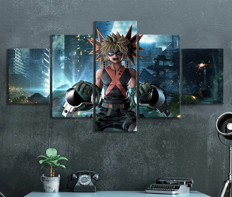 Модульный холст для домашнего декора картина из 5 частей My Hero Academia Bakugou Katsuki в