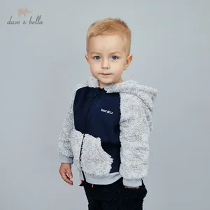 DBX15044 dave bellaзимнее модное пальто с капюшоном и карманами в стиле пэчворк для маленьких мальчиков детские топы, верхняя одежда для малышей