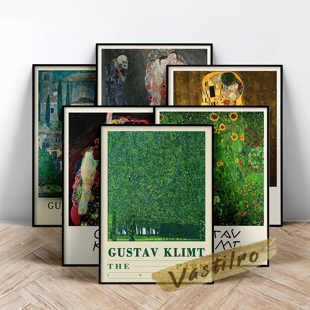 

Gustav Klimt Gallery Exhibition Art Prints Retro Poster Vintage Art Wall Picture Modern Bedroom Home Decorate Canvas Painting