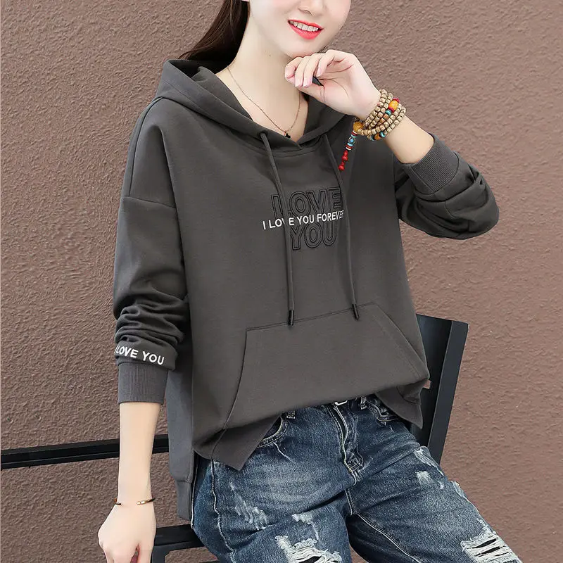 

Hoodies Women Cotton Long-sleeved Hoodies Spring and Autumn New Style Korean-style Loose Thin Tops Womens Clothing