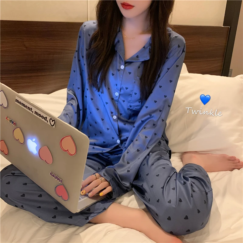 

Pajamas Women's Spring New Purple Love Long Sleeve Trousers Suit Loose Casual Suitable for Daily Wear Home Wear Two-Piece Set