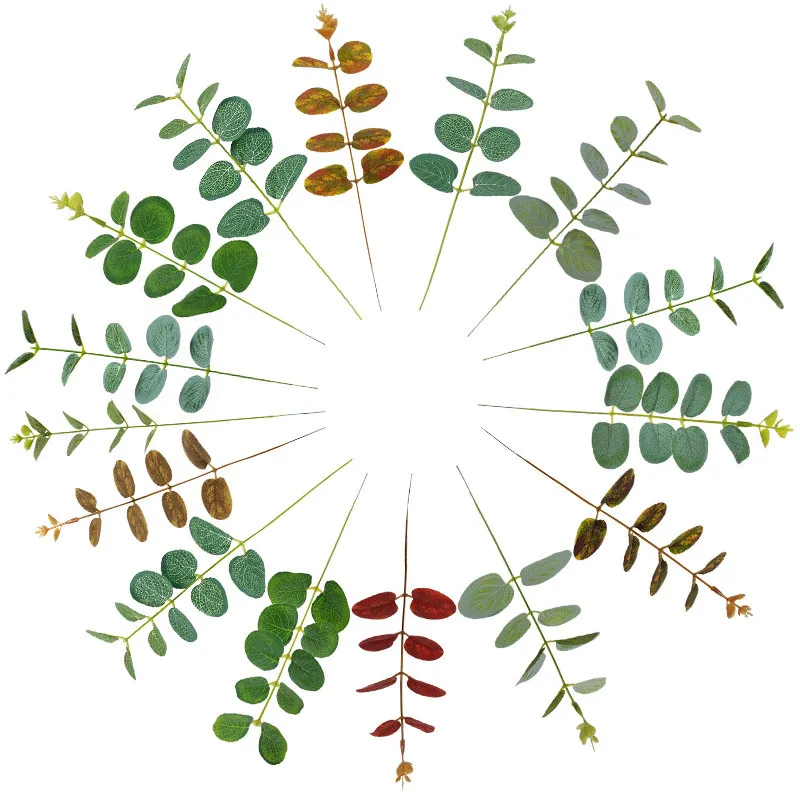 

New Simulation Money Leaf Eucalyptus Leaf Wedding Arrangement Accessories Single Green Plant Artificial Flowers Home Decoration