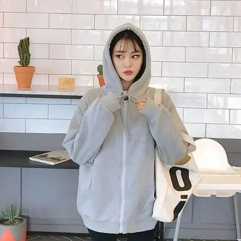 

Lazy wind 2021 spring and autumn new hooded sweater women's cardigan coat Student Korean loose top fashion