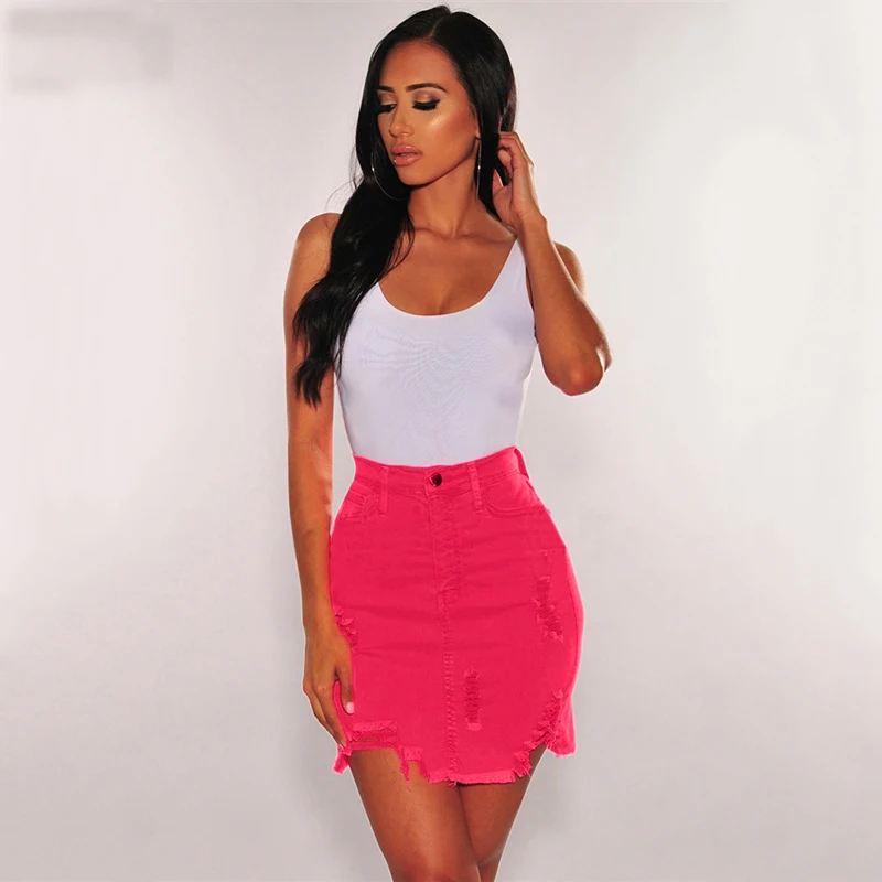 Женская летняя джинсовая юбка карандаш с высокой талией модная неоновая