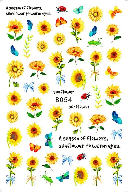 12pcs/Set 3D Sunflower Nail Art Sticker Sliders Manicure Designs Self Adhesive Nail Sticker Decoration Beautiful Tips Decals AS-