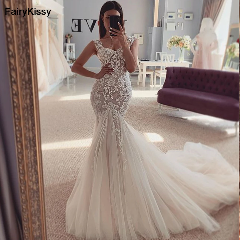 

FairyKissy 2021 Exquisite Beads Tulle Wedding Dresses Sweetheart Off the Shoulder Beach Princess Party Gowns Elegant Marriage