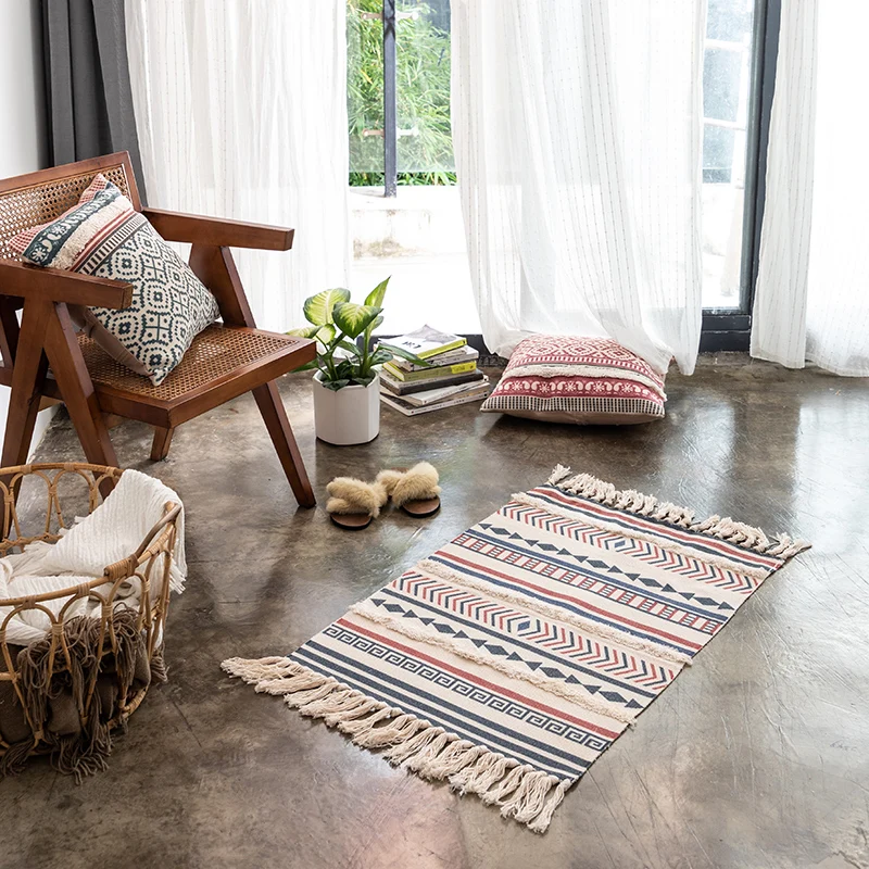 

Ретро-коврик из хлопка и льна в стиле бохо трехмерные ворсовые ручные кисточки геометрический Коврик ковры для гостиной 60*90 см