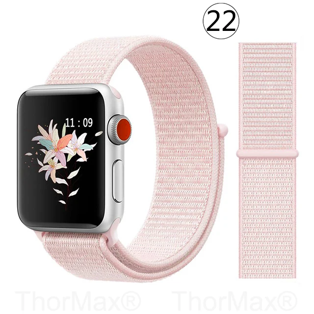 Ремешок для часов Apple Watch 4 серии 5 4 3 мягкий легкий дышащий нейлоновый спортивный ремешок 38 мм 42 мм 40 мм 44 мм Ремешки для наручных часов - Цвет ремешка: 22-Pearl Pink