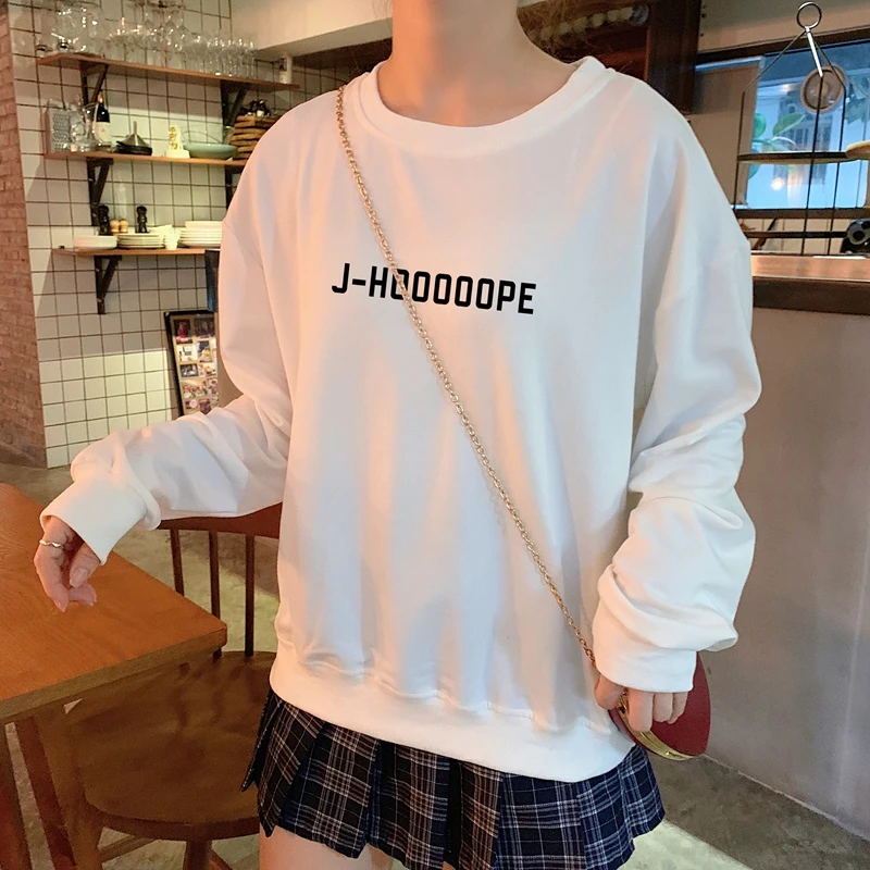 J-HOOOOOPE J-HOPE tumblr женские толстовки с капюшоном; сезон осень-весна повседневная толстовка с буквенным принтом хлопок K-pop Harajuku Корейская одежда