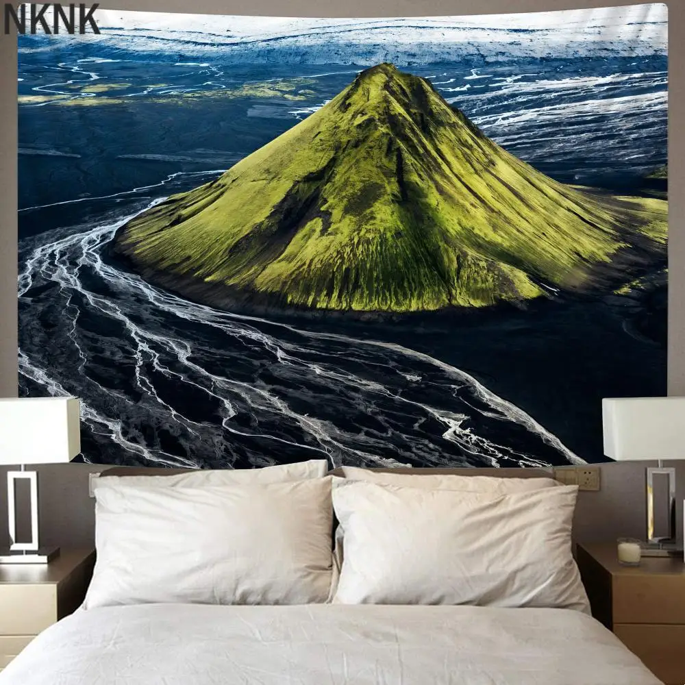 Фото Красивый гобелен бренда NKNK, гор, речной гобелены, пейзаж, домашние гобелены, Декор, мандала, узор, полиэстер, мода №4