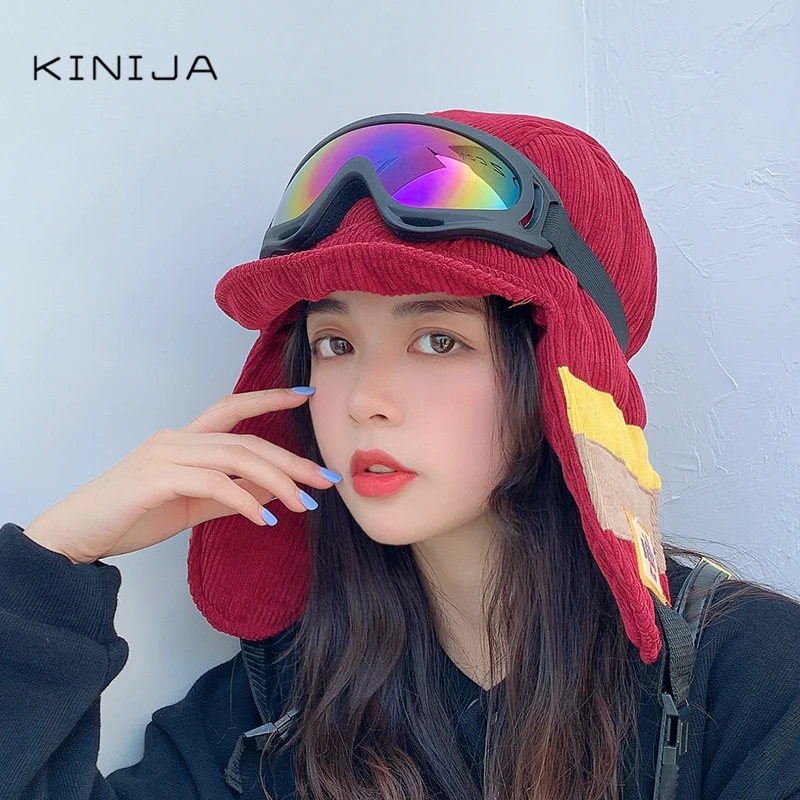 Зимние русские лыжные очки для активного отдыха шапка-бомбер женская теплая