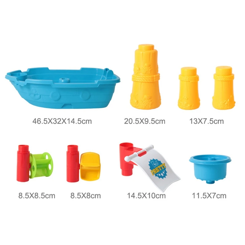 

Outdoor Sand and Water Activities Play Table with Ship Design Splashing Summer Fun Toy Scoops Boats Spades for Children