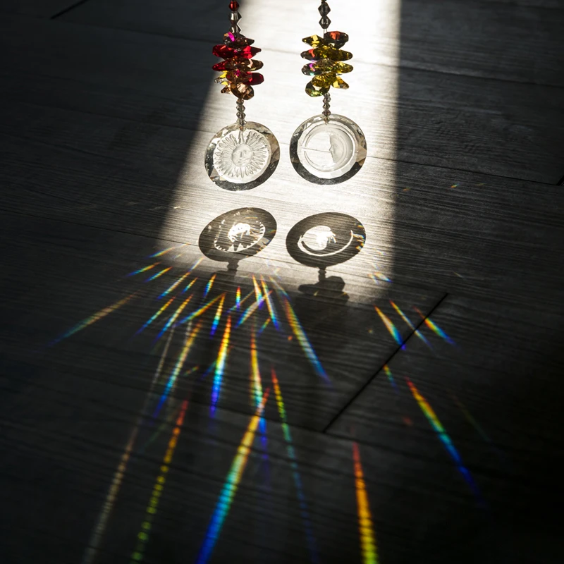 H & D 2 шт Кристалл солнце и луна призмы Suncatcher чакра окно висячие орнамент Радуга