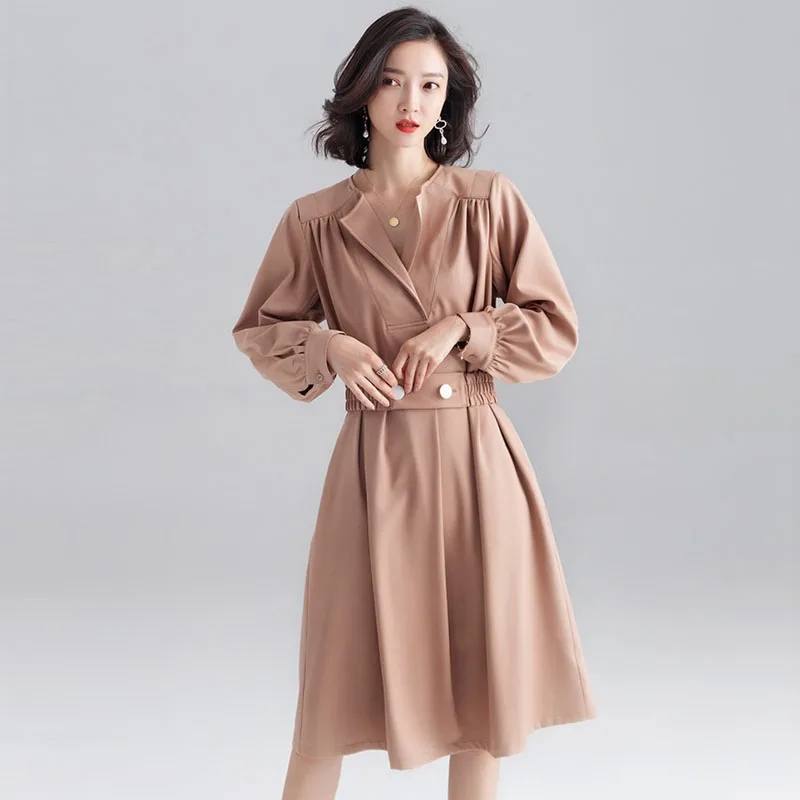 Винтажное свободное Плиссированное зимнее платье цвета хаки женские длинные