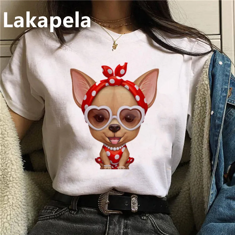 

Женская футболка с принтом собаки, Новое поступление, Милая Белая Модальная футболка с мультяшным принтом, свободная уличная одежда в стиле...