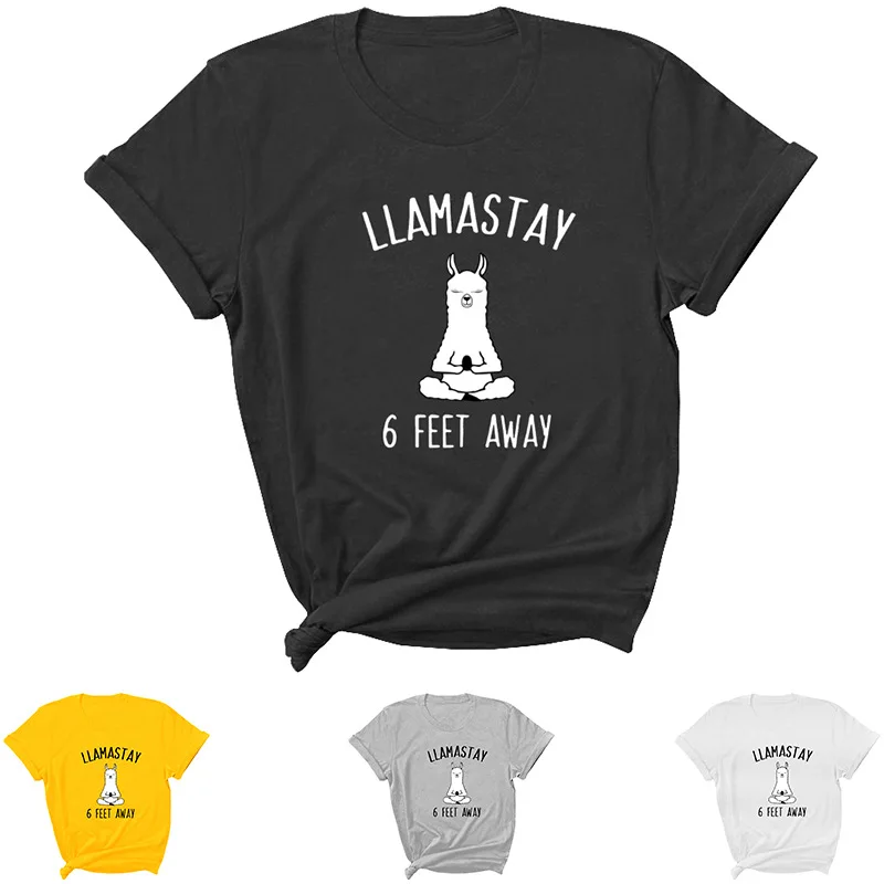 

LLAMA STAY Letter Print Women T Shirt Short Sleeve O Neck Loose Women Tshirt Ladies Tee Shirt Tops Clothes Camisetas Mujer