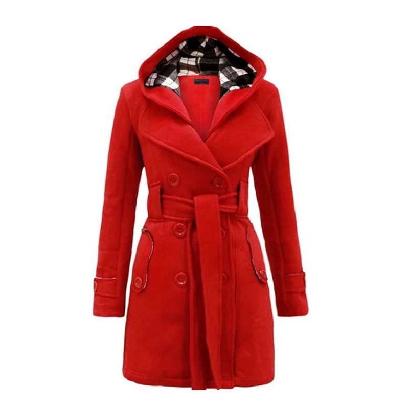 

2021 Winter Fashion Plus Size Woolen Women Coat Warm Fleece Jacket Casual Hooded Double Breasted Office Slim Outwear With Belt
