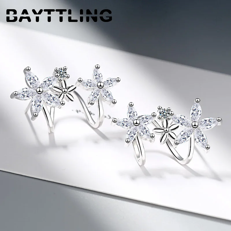 

BAYTTLING AAA Zircon Silver Color Rose Gold/Silver Flower Zircon Earrings For Women Fashion Wedding Gift Jewelry