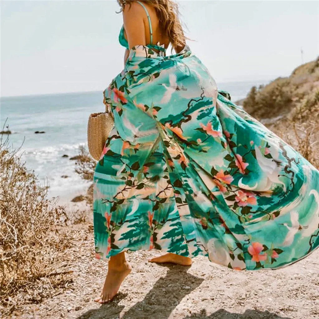 2020 повседневное пляжное платье в стиле бохо женское шифоновое платье-Кардиган с