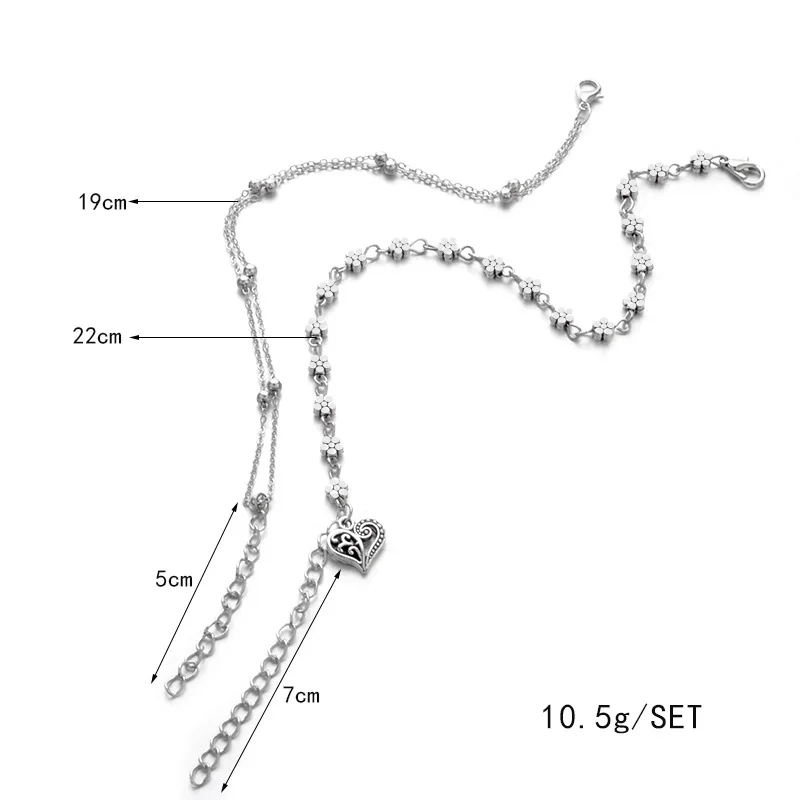 Женский винтажный браслет на ногу Sindlan Серебристый с бусинами в виде цветов
