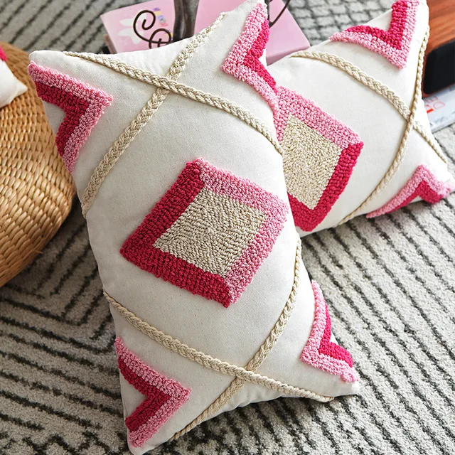Cushion Ins Wind Pink Purple Tufted Pillow Cushion Luogo Style Element Design Cute Pillow