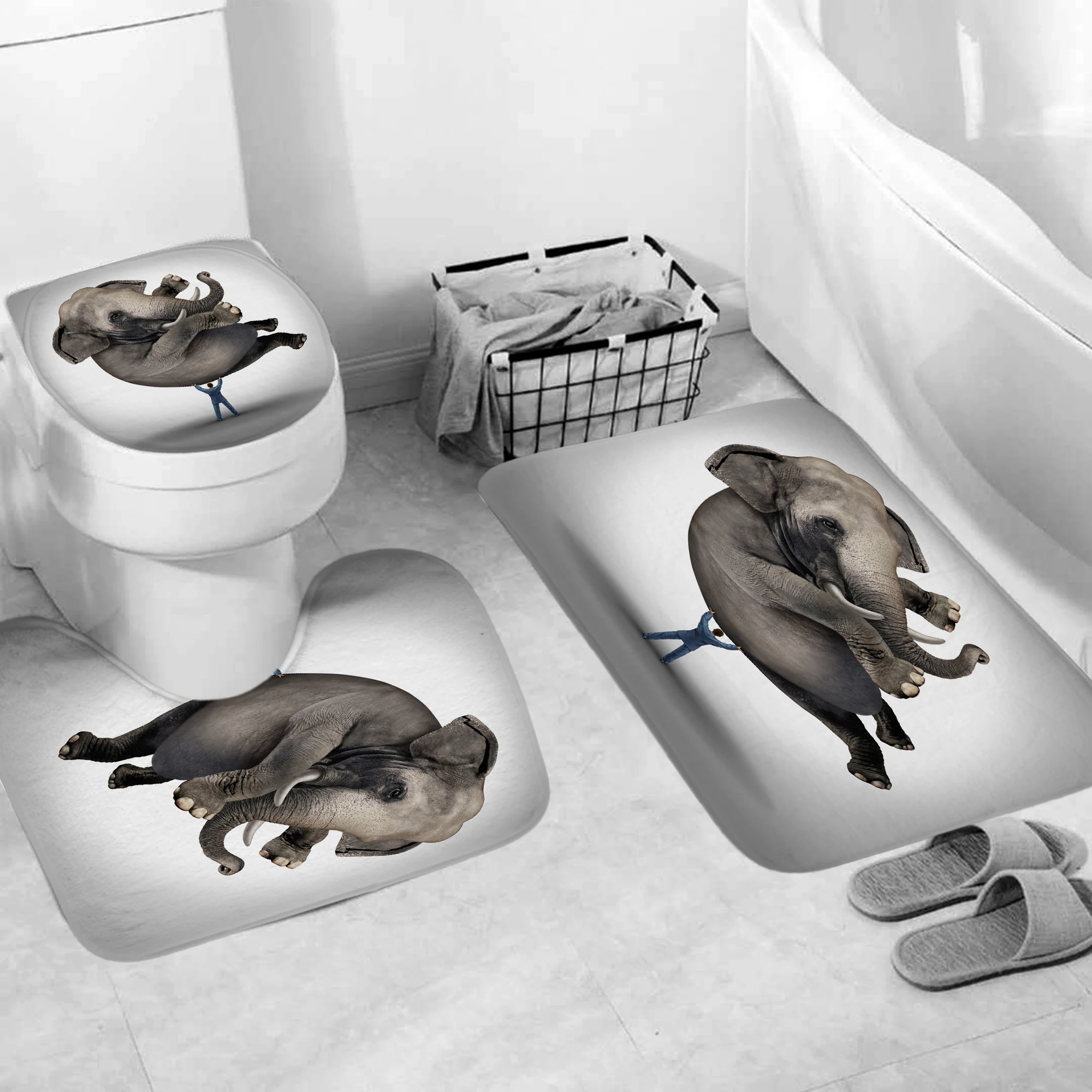 Забавные тканевые занавески для душа в виде слона ванной комнаты Нескользящие