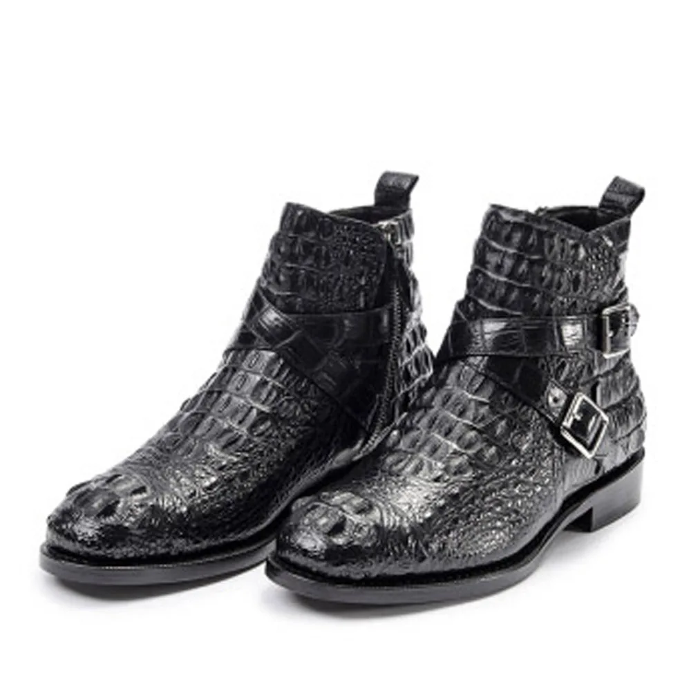 

PUGETE new true Thailand crocodile Men crocodile boots winter boots High help Round head British boots Men shoes