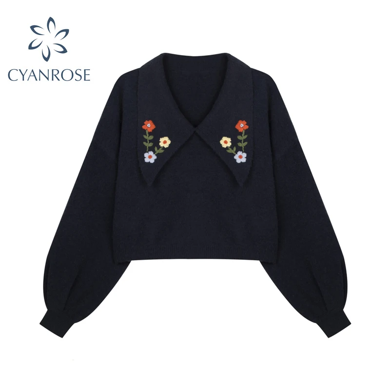 Женский вязаный свитер с отложным воротником Элегантный Повседневный пуловер в