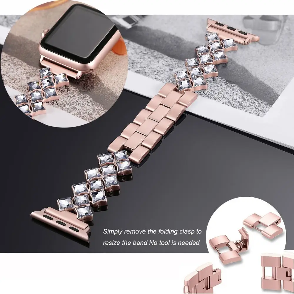 Diamond Jewelry Bands For Apple Watch band 38mm 42mm 40mm 44mm Stainless Steel strap iWatch Series 5 4 3 2 1 Women Lady bracelet