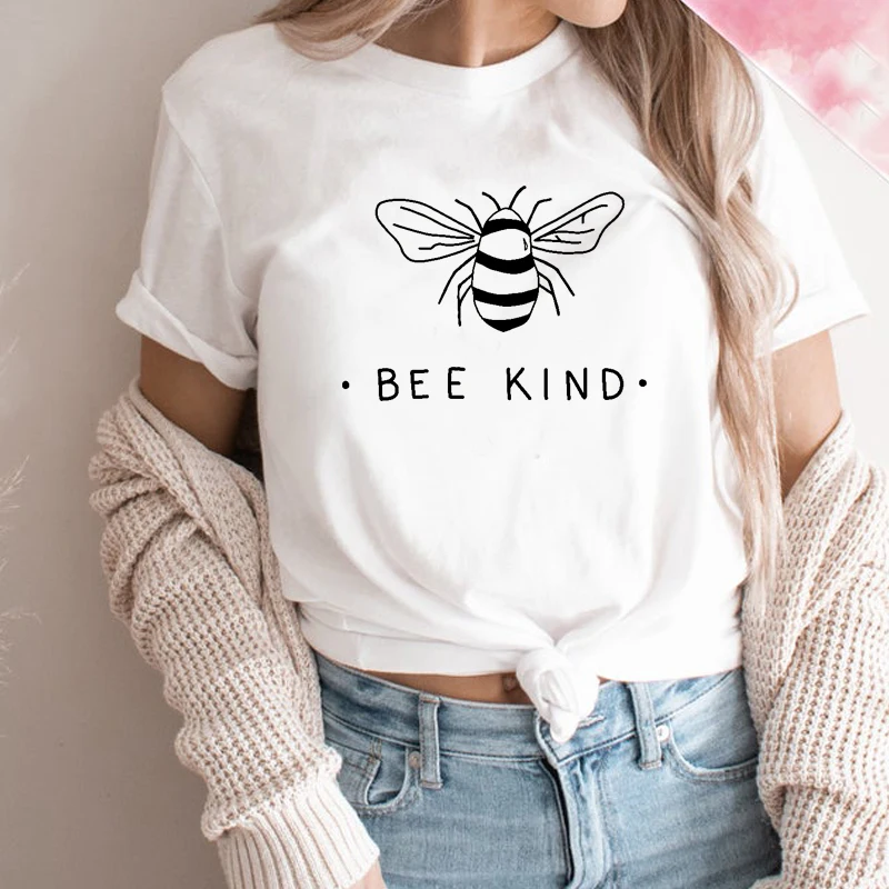 

Bee Kind Save The Bees Women T Shirts Cotton Plus Size Streetwear T-shirt Cute Bee Printed Tshirt Short Sleeve Top Dropshipping