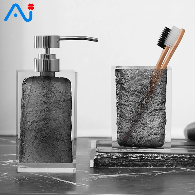 

Rock Texture Mouthwash Cup Tumblers Plastic Luxury Toothbrush Holder Cup Lotion Bottle Tray Household Dental Jar Washing Set