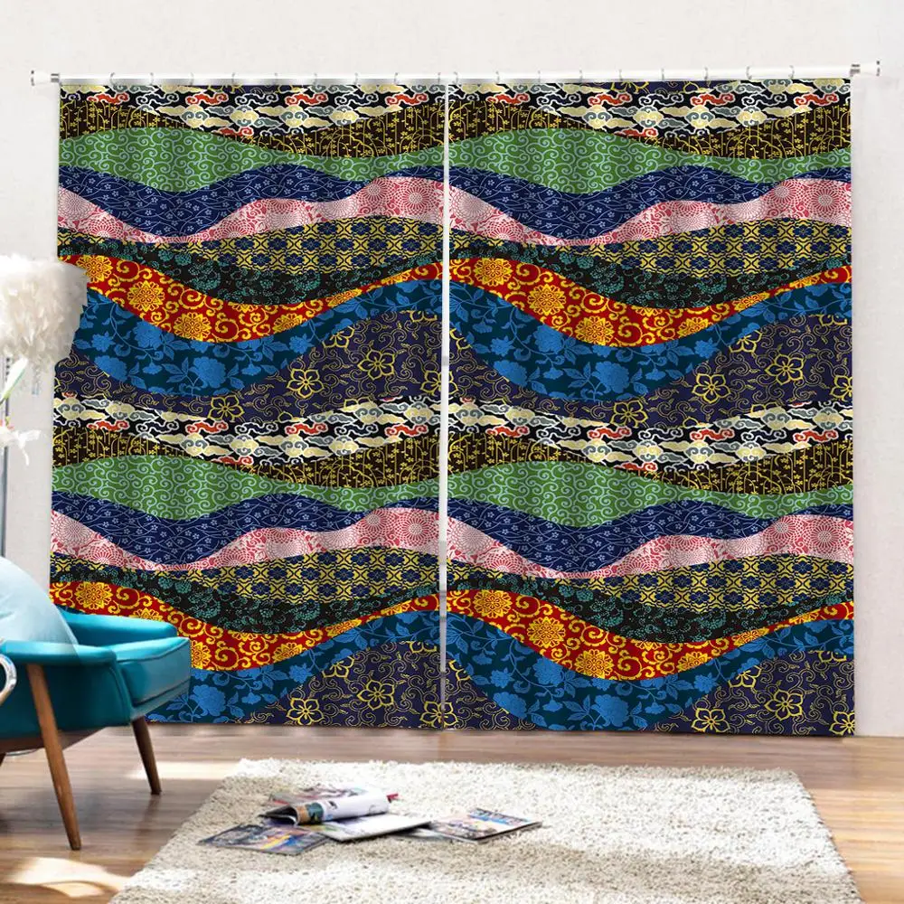 Классический Европейский геометрический синий узор занавеска цифровая печать