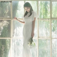 kaunissina mermaid wedding dress simple white short sleeve vestido de noiva long bohemian bride dresses romantic birdal gowns