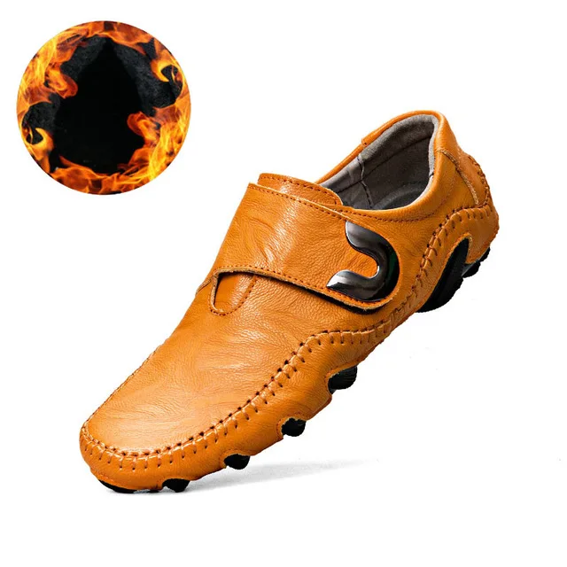 warm men shoes Повседневная мужская обувь из натуральной кожи; роскошные высококачественные дышащие Теплые мокасины; мужские лоферы; мягкая обувь для вождения на плоской подошве; большие размеры - Цвет: warm men shoes