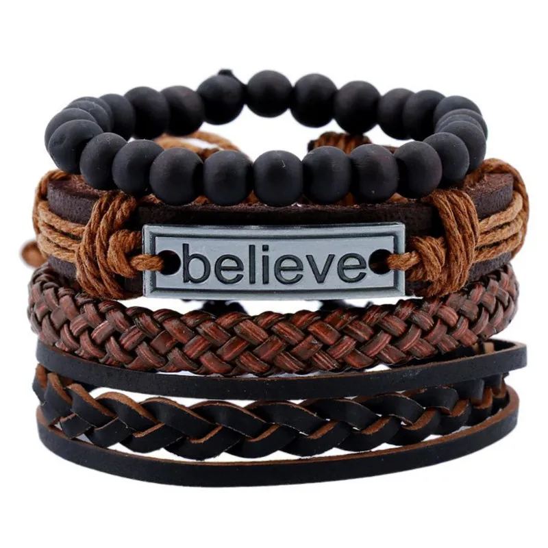 

Punk Design Turkish Eye Bracelets For Men Woman Fashion Wristband Owl Leather Bracelet men Stone Vintage bracelet set presents