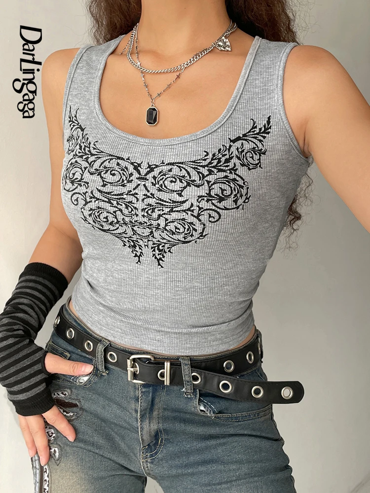 

Darlingaga Y2K Fairycore Grunge Print Summer Tank Top Retro Harajuku Basic Crop Top Women Cute Bodycon Sleeveless Tees Aesthetic