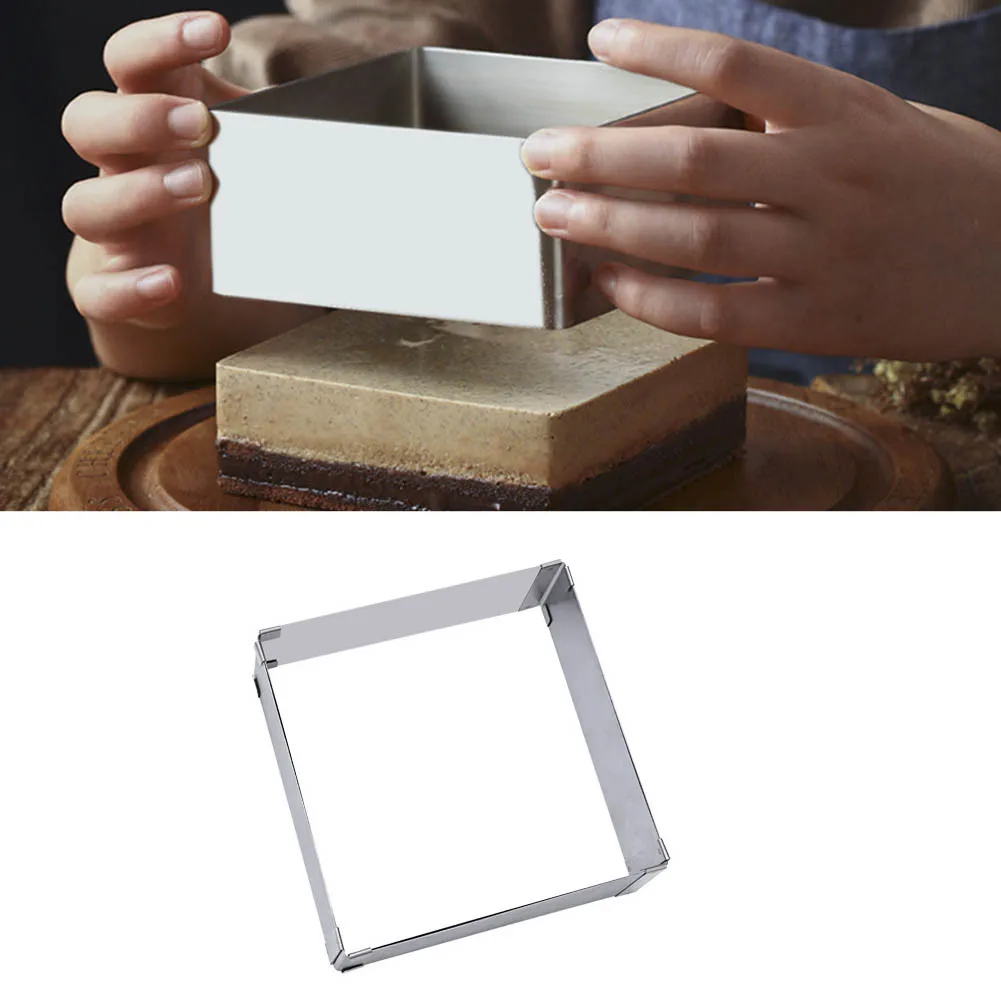 

Adjustable Mousse Ring Stainless Steel Square Mold Pastry Baking Decorating With Scale Silver Cake Tools Kitchen Bakeware