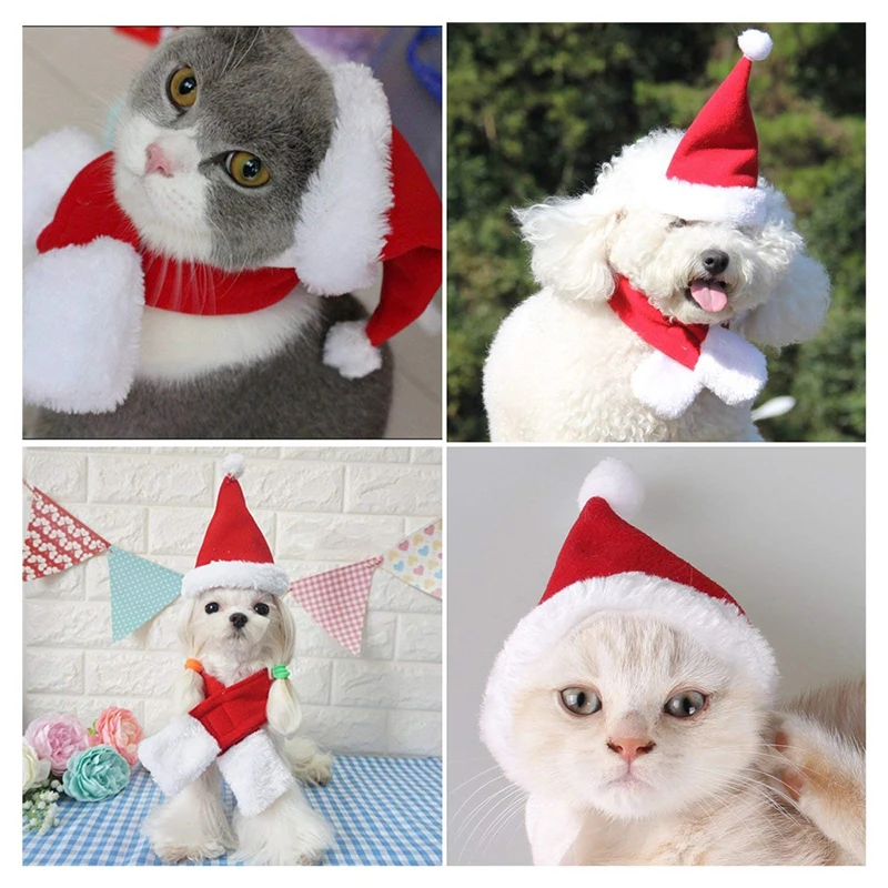 Рождественская плюшевая шапка Санта-Клауса для питомцев кошек и собак накидка